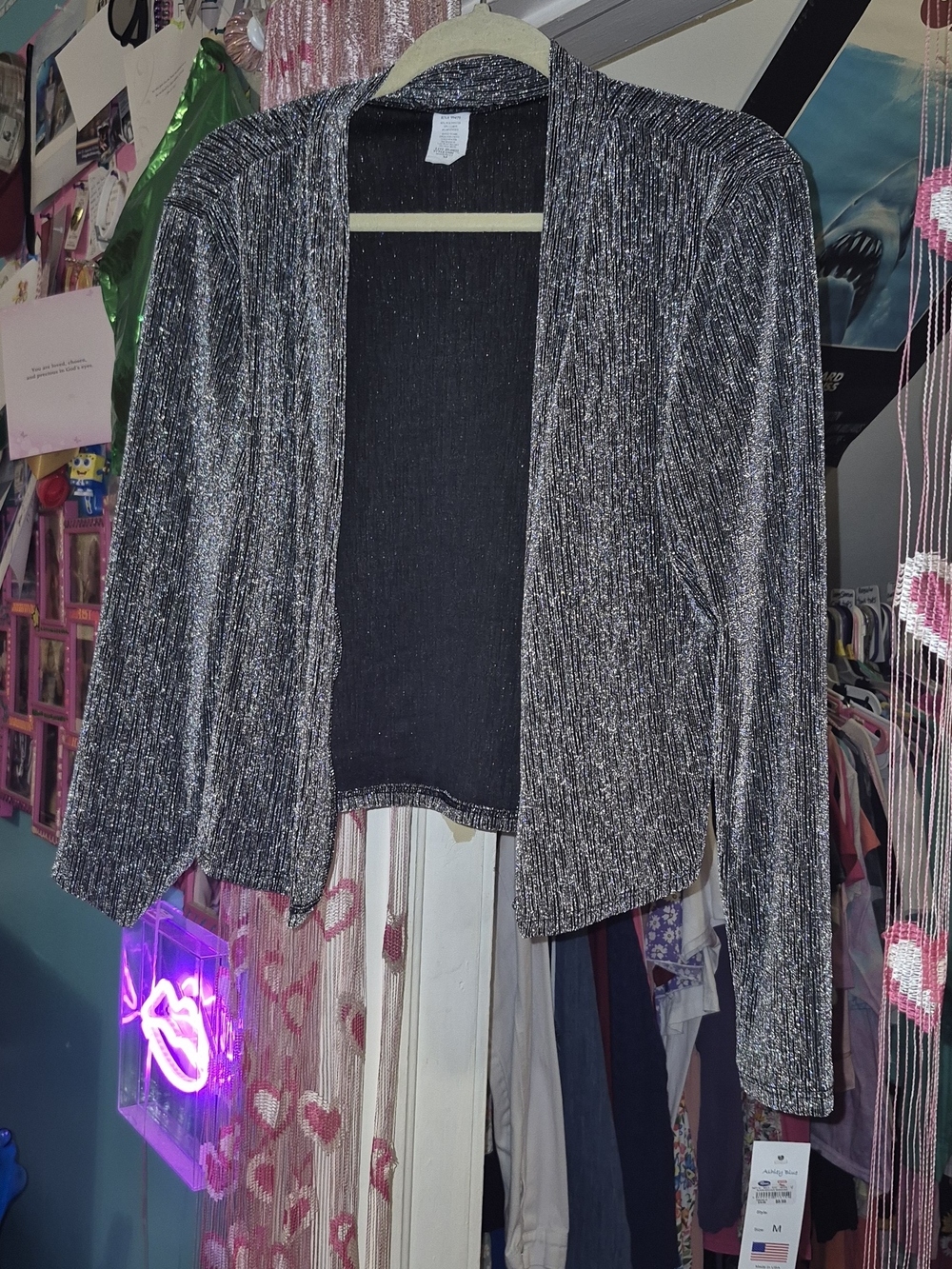 Metallic Open-Front Women’s Jacket - Silver